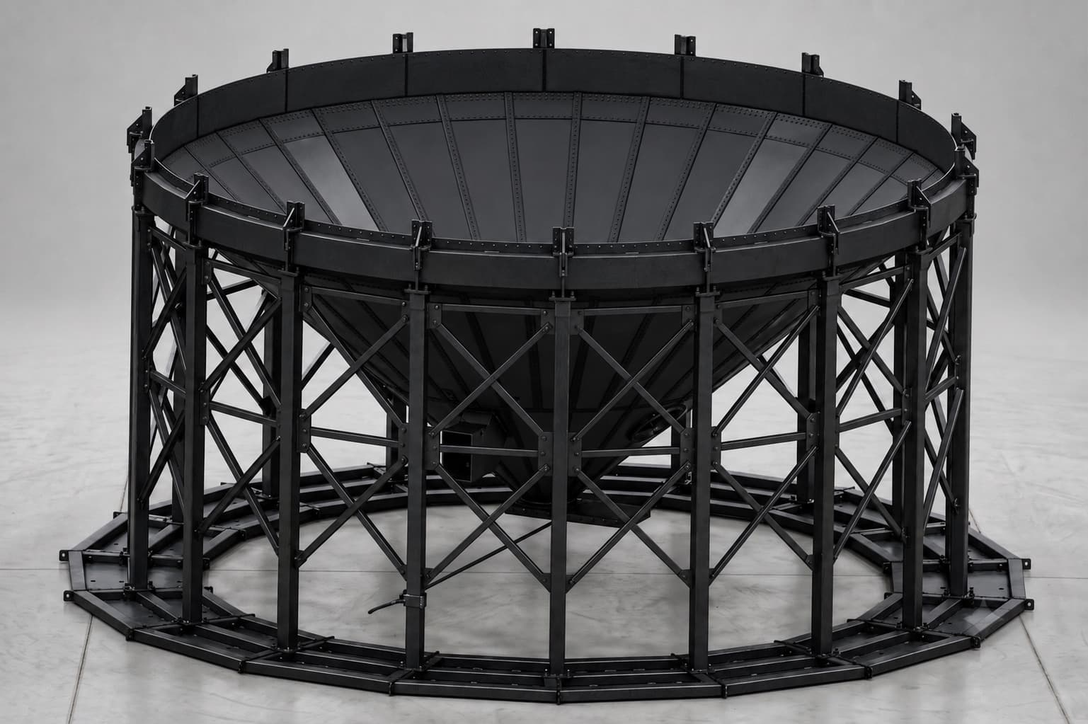 Prairie Trinity Steelworks 27HD bolt-together hopper cone with cross-braced steel base, black finish